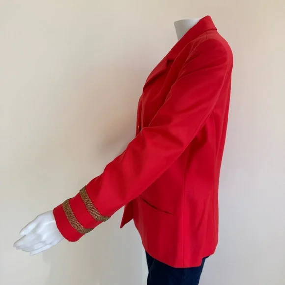 Escada Margaretha Ley Wool Vtg 80s 1980s Poppy Red Gold Nautical Blazer Jacket - Picture 9 of 14